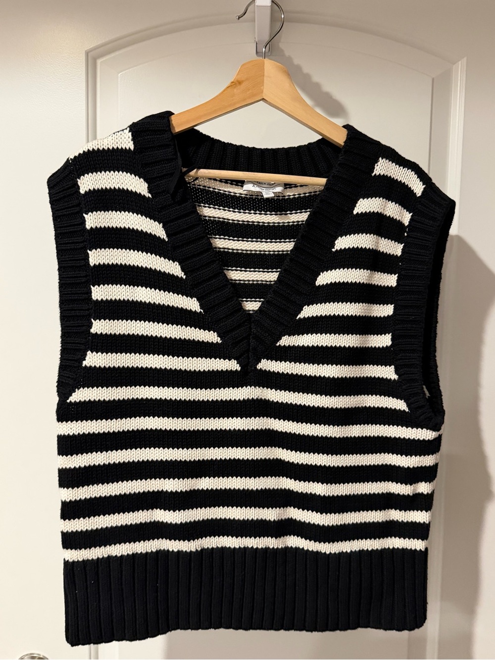 & Other Stories Black and White Striped V-Neck Knit Vest